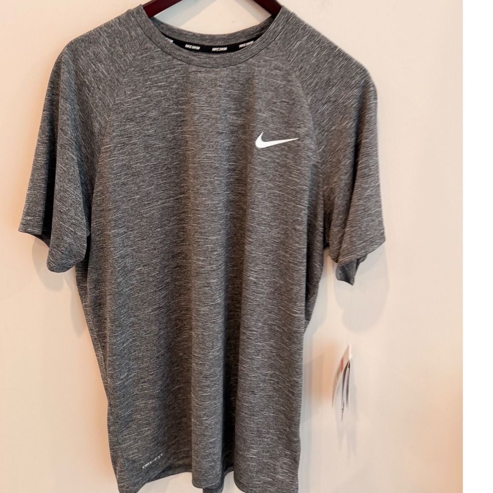 Nike Swim Hydroguard Essential Mens Dri-FIT UV Short Sleeve Top Gray NESSA589‎ L